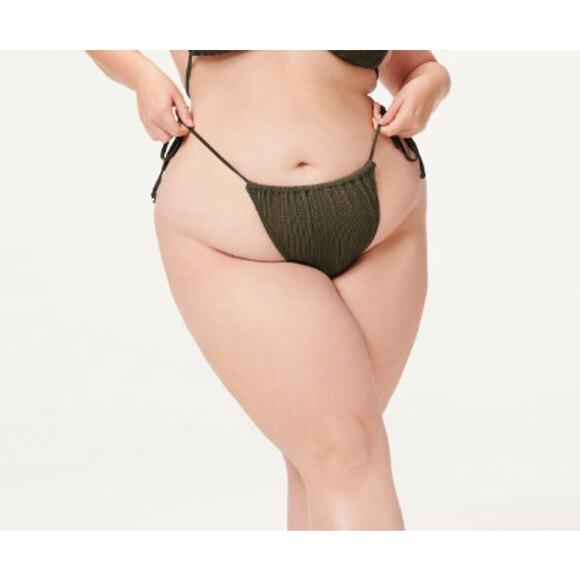 Good American Always Fits Tiny Ties Bikini Bottoms Sz 5/6 2XL-3XL Dark Green NWT - Picture 1 of 9